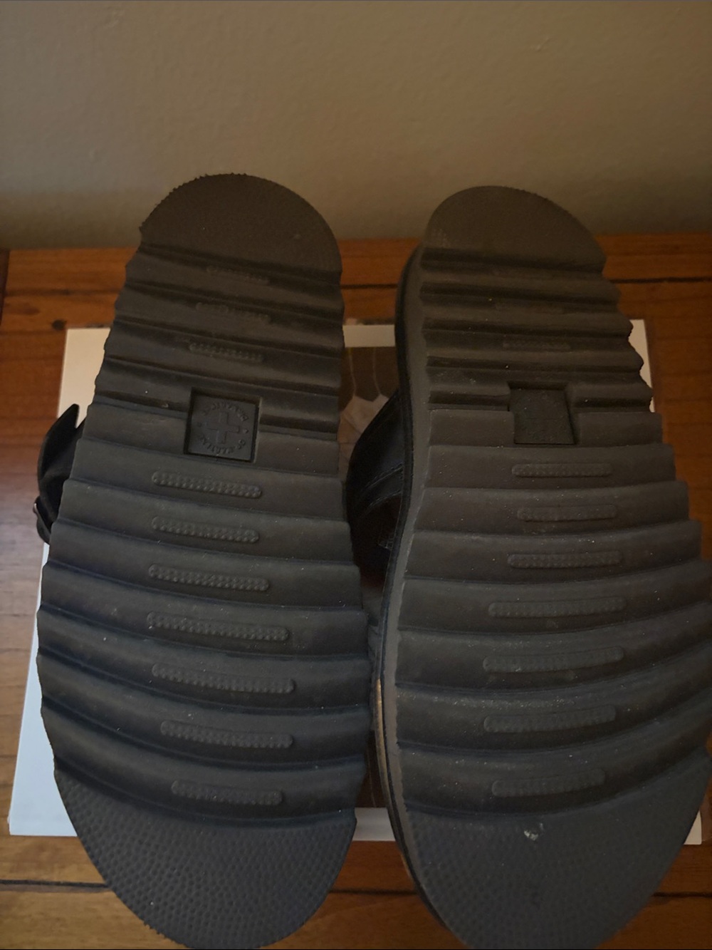 Black Chunky Double-Strap Sandals with Yellow Stitching - Picture 5 of 5